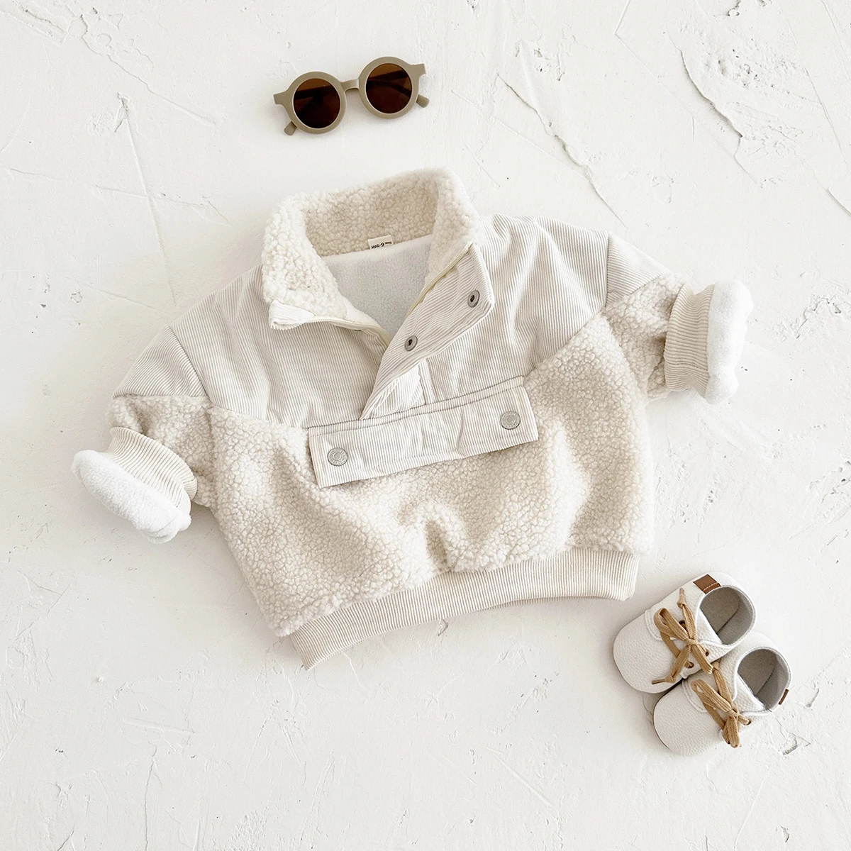 Korean Baby Cotton Coat Boys Girls Sweater Solid Colour Zip Top Thicke Kids Woolen Fleece Jackets Children Clothes Overcoats