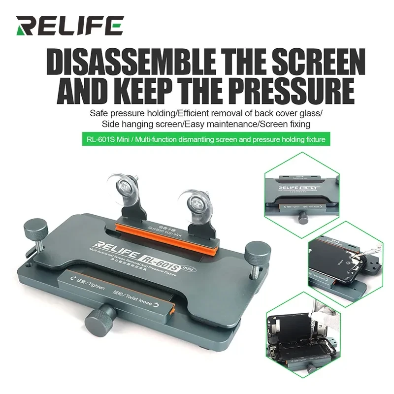 

RELIFE RL-601S Mini 3 в 1, многофункциональный демонтажный экран и приспособление для удержания давления, инструменты для удаления задней крышки телефона