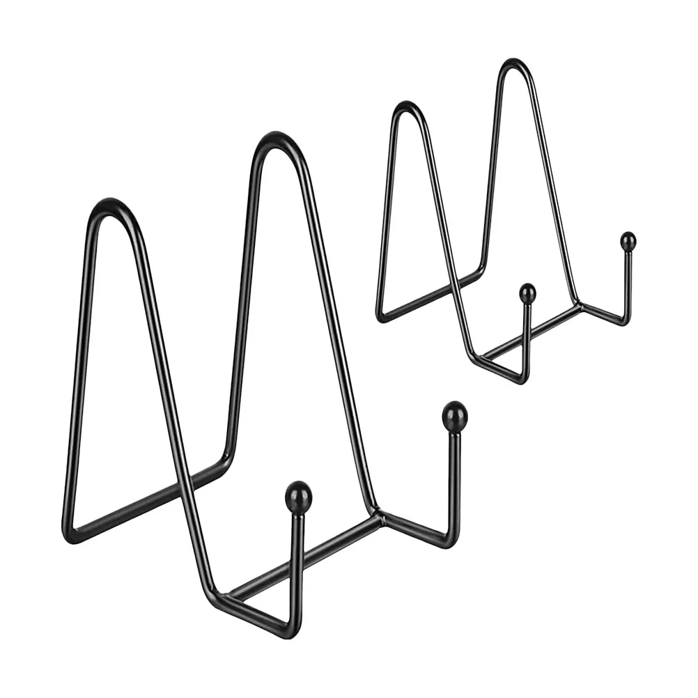 2Pcs 서점 사무실을위한 세련된 검은 철 책 디스플레이 스탠드 홈 데스크탑 책 홀더 선반 아트웍 사진 앨범 디스플레이