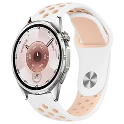 Breathable Silicone Sport Watch Strap - Multiple Sizes Available - Strap width 20mm (Pink white)