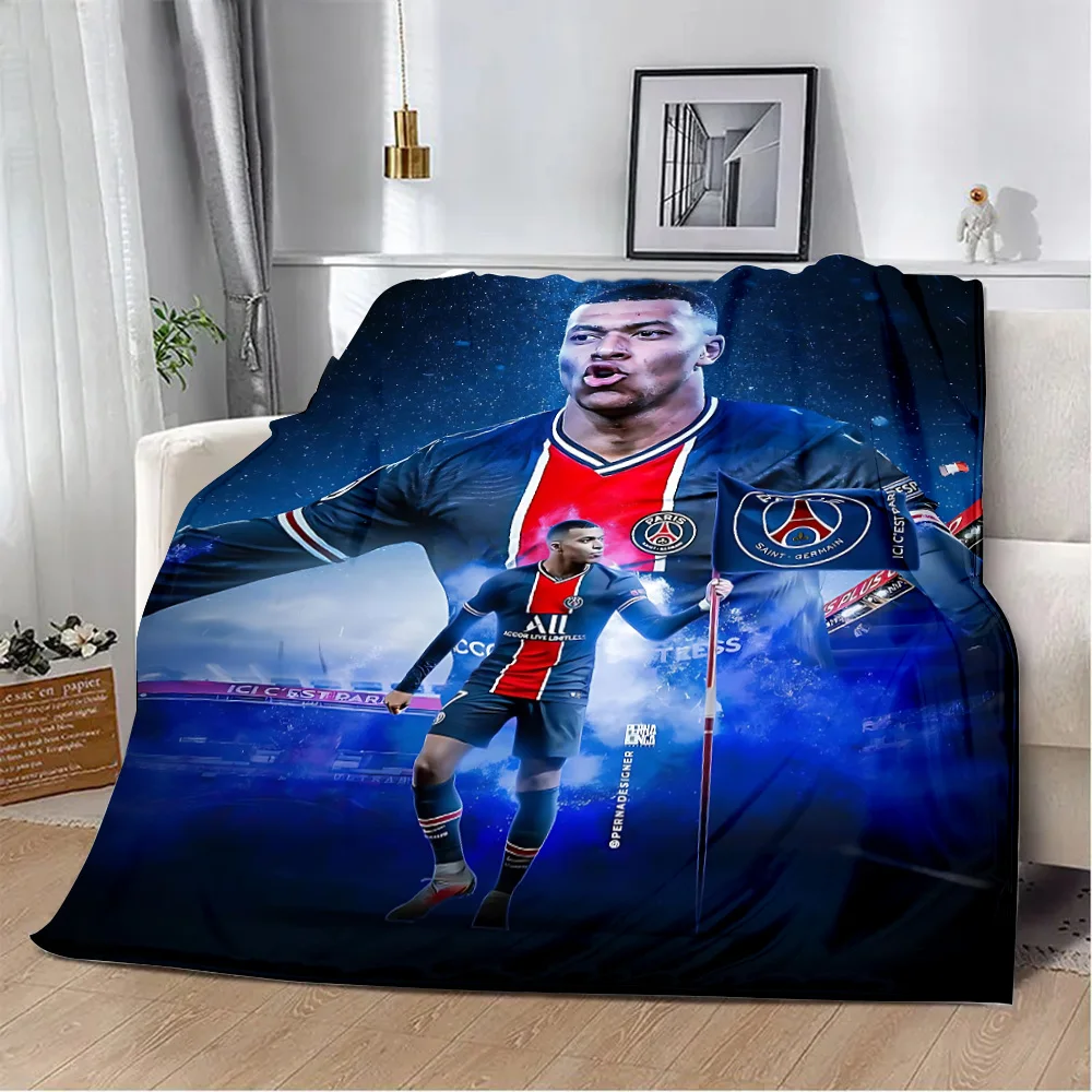 Printed Blanket Football K-Kylian Star M-Mbappé Picnic Blankets Warm Blanket Soft and Comfortable Home Travel Birthday Gift 2