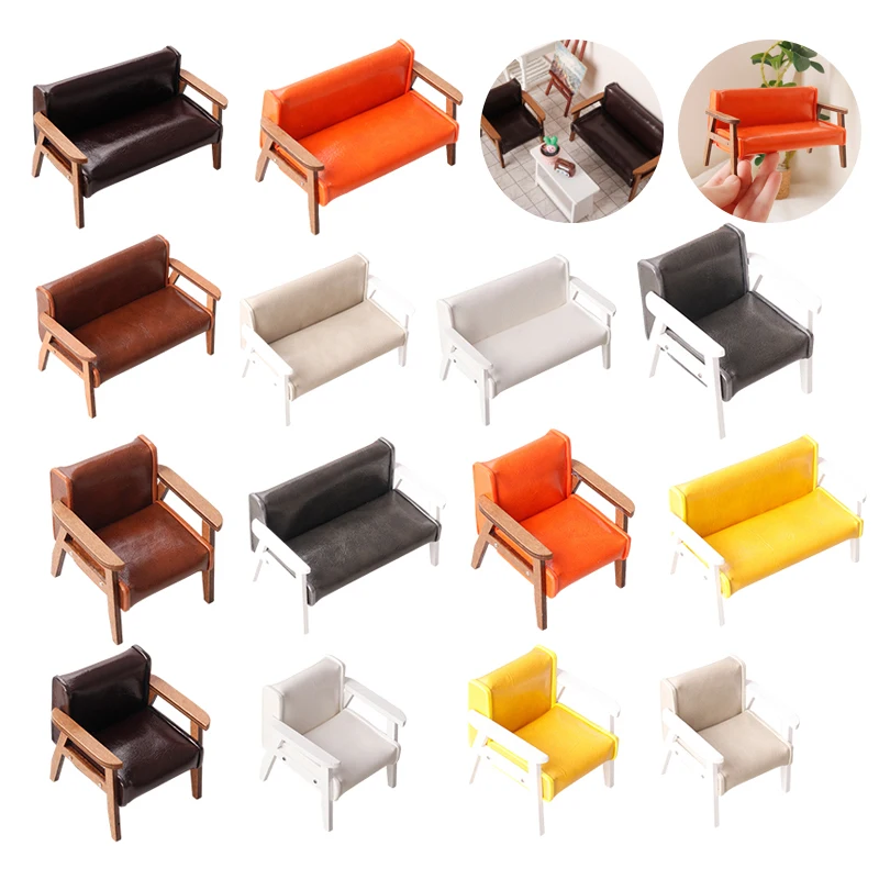

1:12 Dollhouse Miniature Furniture Sofa Leather Sofa Single/Double Chair Model DollHouse Living Room Scene Decor Toy Accessories