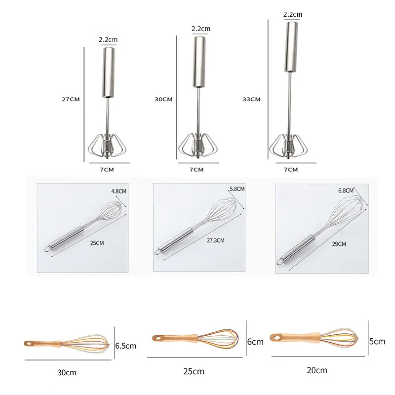 Rotary Whisk Kitchen Stainless Steel Whisk Creamer Semi-automatic Rotary Whisk Beech Wood Vase Handle Hand Mixer G041