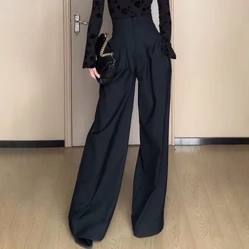 Office Ladies Ultra High Waist Wide Leg Pants Straight Drooping Spring Summer All-Match Long Suit Pants Casual Mopping Trousers 1