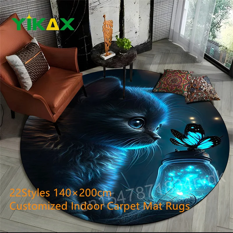 

Persian Ragdoll Cartoon Round Area Rug For Living Room Cute Calico Cat Bedroom Carpet Kids Decor Pet Non-slip Floor Children Mat