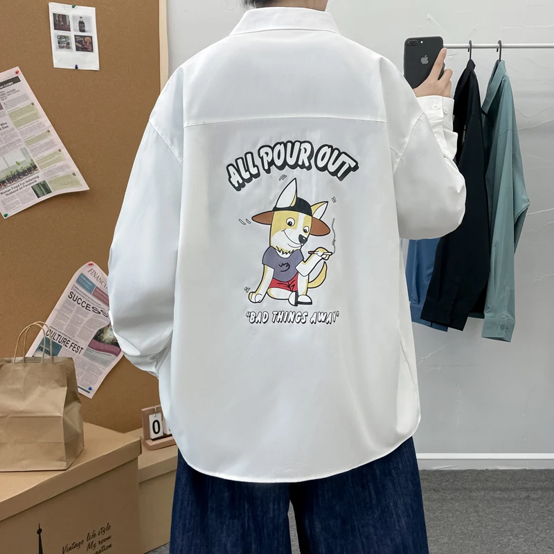 럭셔리 홍콩 스타일 개성 패션 브랜드 캐주얼 올매치 긴팔 셔츠, 젊은 감각, 올매치 루즈 탑 코트, 신상