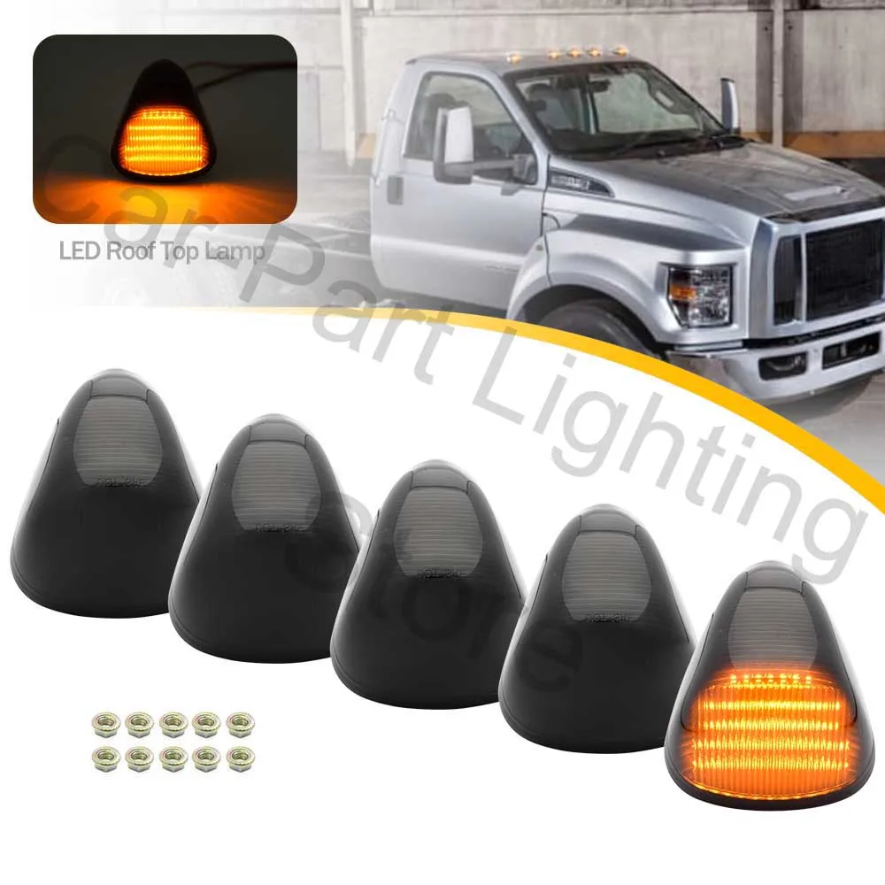 

5pcs Led Front Smoke Lens Cab Roof Lamps Dome Blinker Kit Amber For Ford F-250 F-350 Super Duty F-650 F-750 LCF C-450 C-550