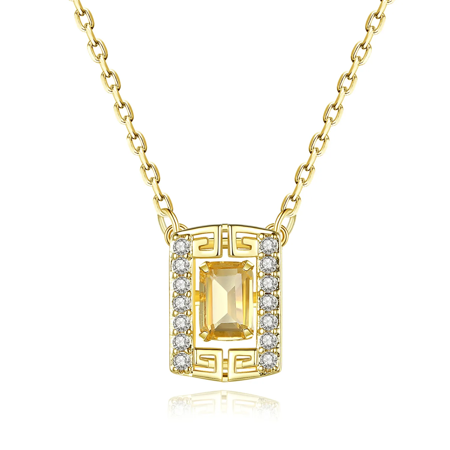 

SACKART never fades Golden Palace Rectangular Necklace Beating Heart Pendant Female clavicle Chain cubic zirconia Luxury Jewelry