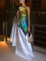 Yeezzi Women's Elegant Flower Printed Prom Banquet Long Dress 2025 New One-shoulder Asymmetric Vacation Bohemia Beach Maxi Dress - Image 2