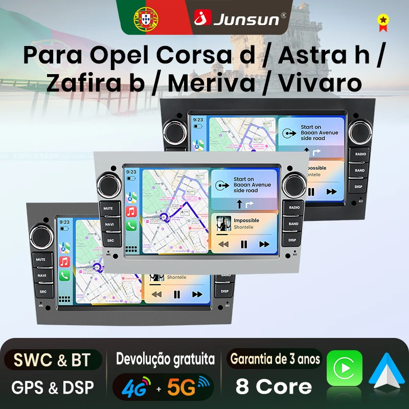 Radio para Auto Junsun de 7 Pulgadas con Android, CarPlay Inalámbrico, Android Auto, Estéreo para Opel Vauxhall Astra H G J Zafira B Corsa C Antara Vectra Vivaro Meriva Combo Signum Tigra TwinTop, WiFi, GPS, Navegación, SWC, 4G-LTE, Bluetooth, Pantalla Táctil Multimedia + Guía de Instalación 1