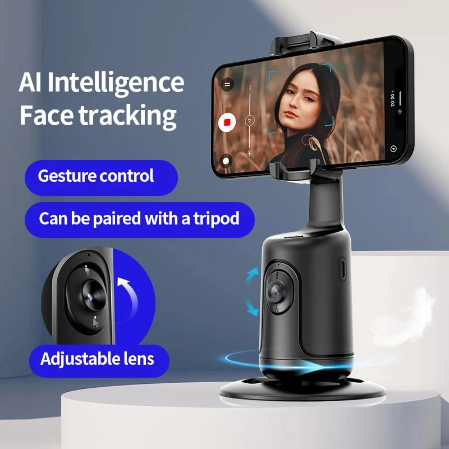 Intellig Ai Mini Selfie Stick Automatic Tracking Shooting Degree Rotation Intelligent Follow Live Phone Bracket Gimbals