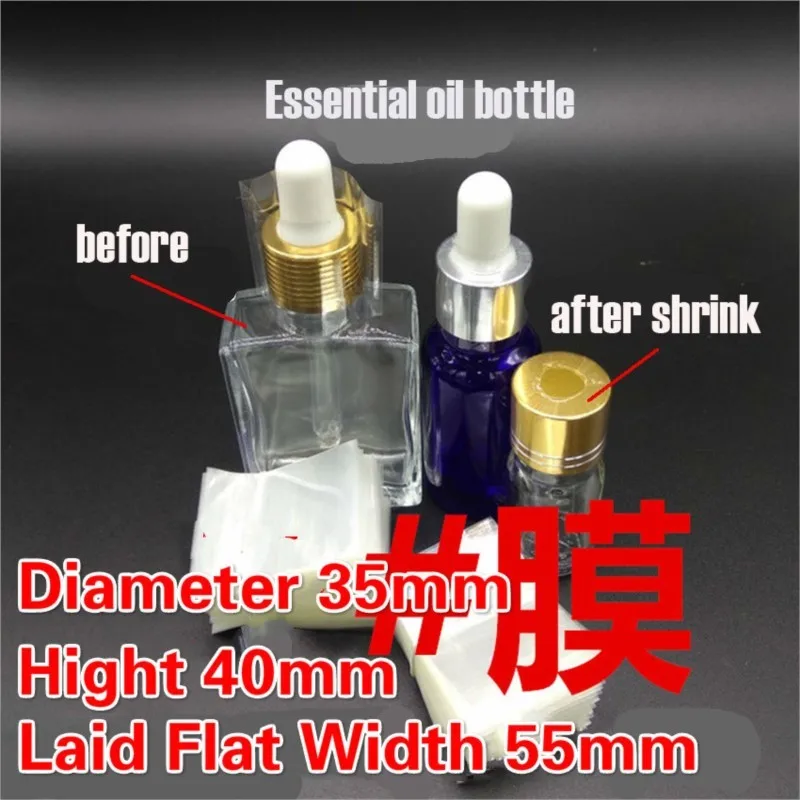 400pcs/lot Pvc Transparant Heat Shrink Bands For Essential Oil Bottles Diameter 34mm X Hight 40mmx Laid Flat Width 55mm