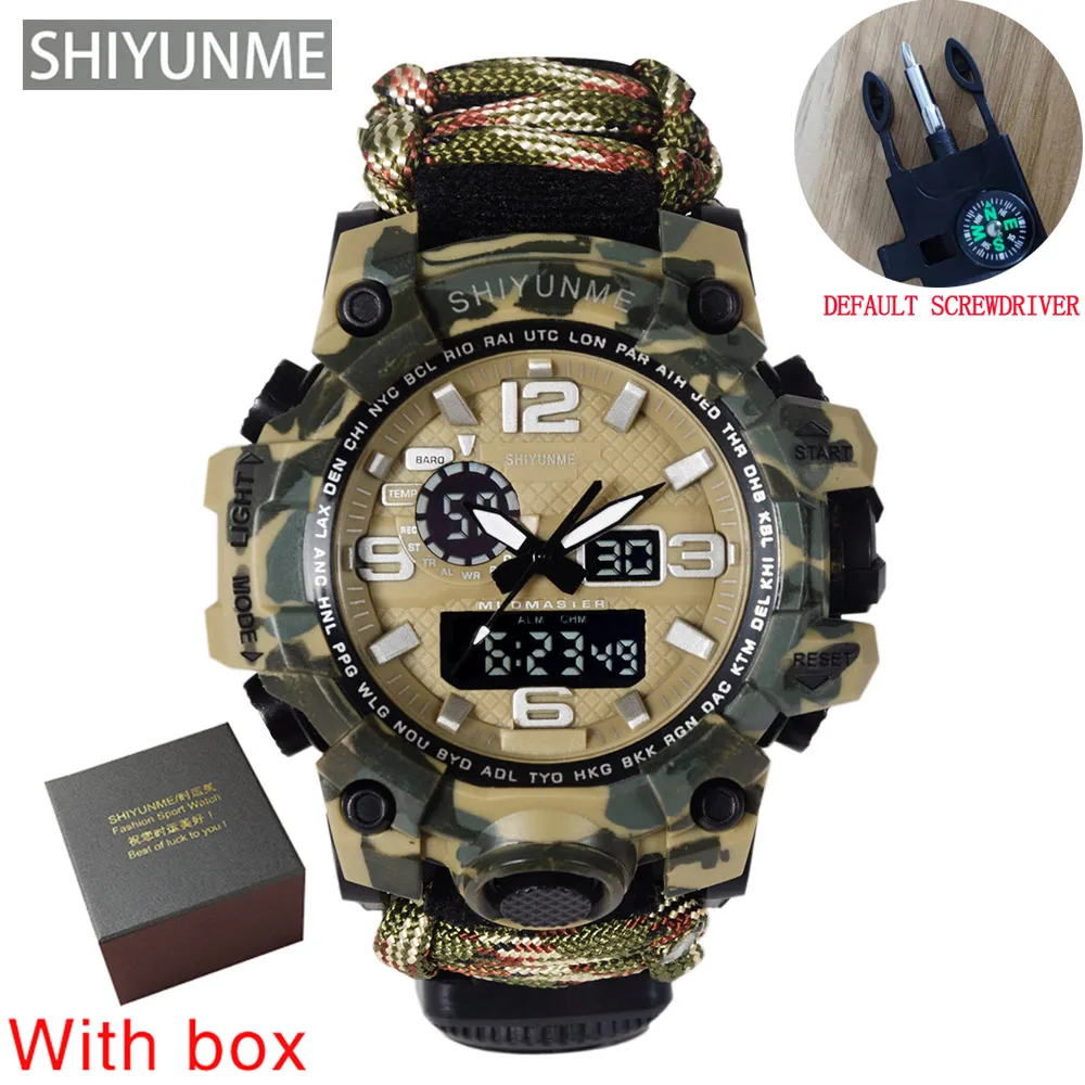 SHIYUNME Military Sports Watch Men LED Digital Quartz Double Display Clock Mens 50M Waterproof Compass Watch Relogios Masculino 