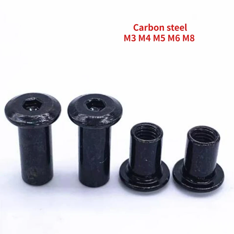 20~100pcs M3 M4 M5 M6 M8 Black Carbon Steel Large Flat Hex Hexagon Socket Head Rivet Connector Insert Joint Sleeve Cap Nut