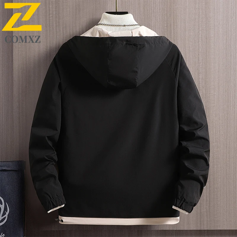 Autumn Winter Men's Jacket Daily Trend Hooded Breathable Jacket Outdoor Sports Fashion Striped Print Crisp Windproof Windbreaker