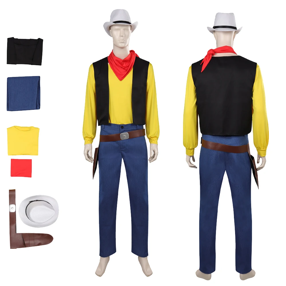 

Luke Cosplay Male Costume Hat Vest Shirt Pants for Men Adult Role Play Clothes Outfits Fantasy Halloween Carnival Disguise Suit