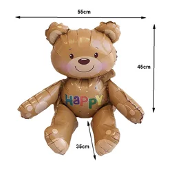 Whimsical Teddy Bear Party Balloons - 12 Blue, Brown & Gold Latex Decor for Birthday or Baby Shower (Brown Bear)