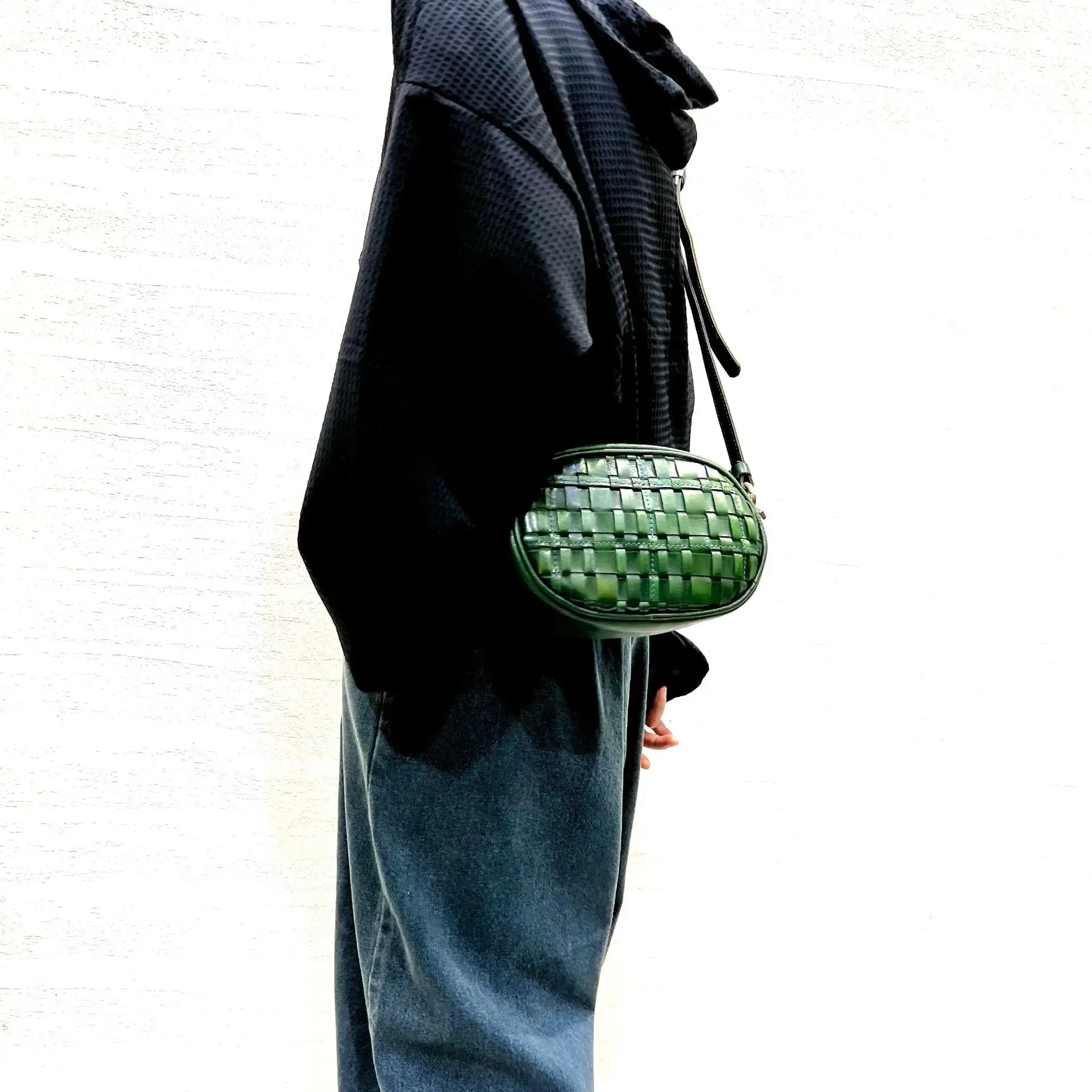 

Noes Logo Leather Women's Vegetable Tanned Vintage Handmade Top Layer Cowhide Shoulder Crossbody Bag Green Purses And Handbags