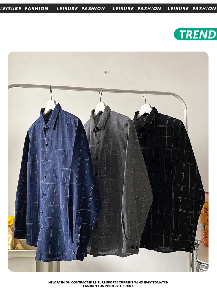 linen short sleeve shirt High Quality Plaid Shirts Men Trendyol Autumn Spring Casual Long Sleeve Shirt Male Oversized Vintage Flannel Social Blouses designer short sleeve shirts