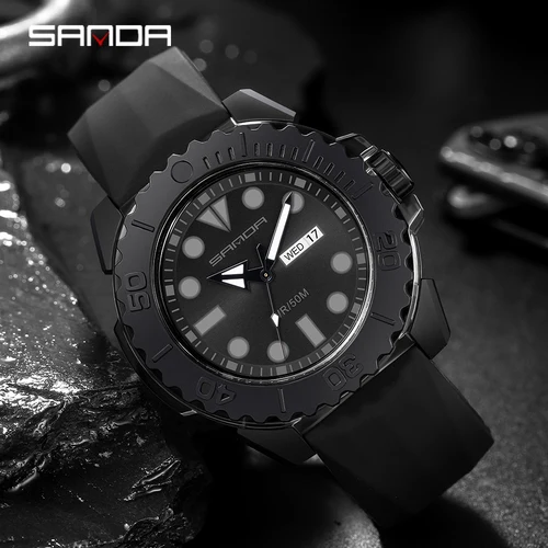 SANDA 남성용 캐주얼 패션 쿼츠 손목 시계, 실리콘 스트랩, 주간 달력 디스플레이, 2023 패션, 새로운 남성 시계, Reloj Hombre 3118 3
