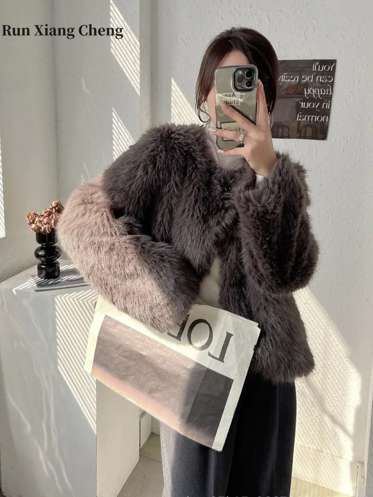 2023 Autum winter faux fur coat for women luxury designer fluffy hairy mid soft jacket external warm clothing femeal Korean