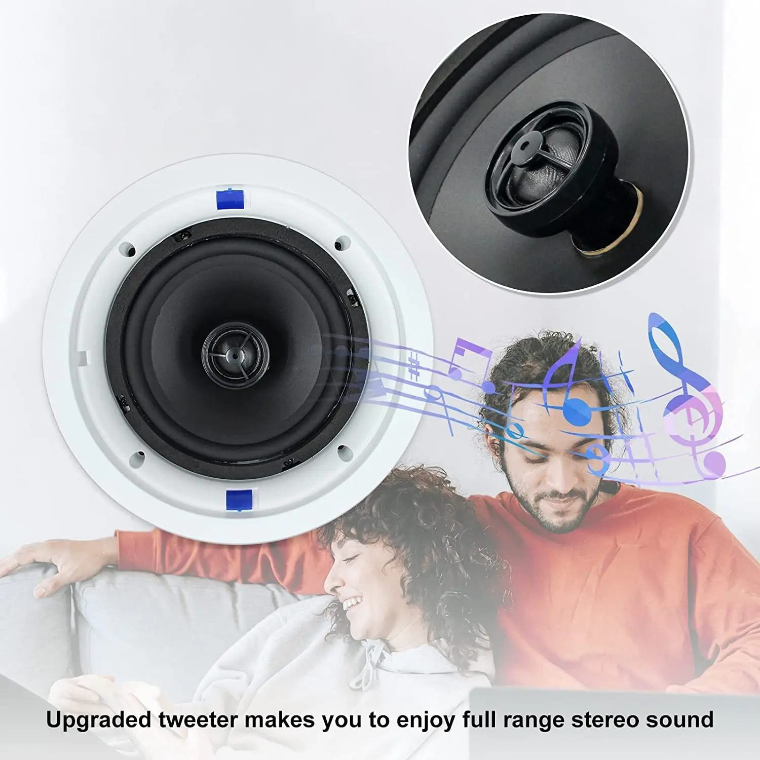 Herdio 6.5 Inch 640 Watts Ceiling Speakers 2 Way Flush Mount Passive Office Kitchen Living Room Bathroom 4 Speakers