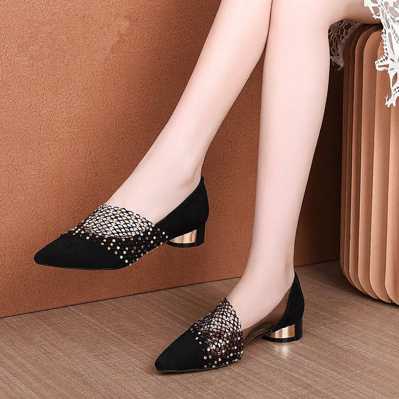 New Woman Fashion Crystal Lace Dress Shoes Womens High Heels Sandals
