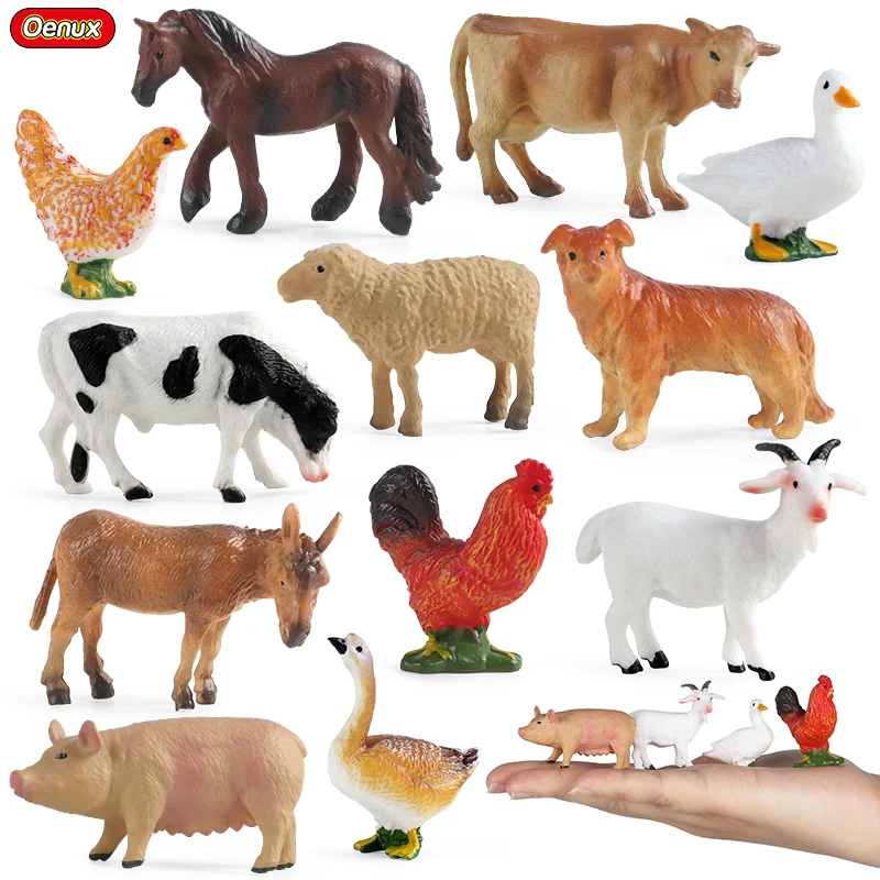 

Oenux Farm Animals Model Miniature Hen Duck Pig Horse Sheep Donkey Action Figures Cute Cake Toppers Decoration Kid Education Toy