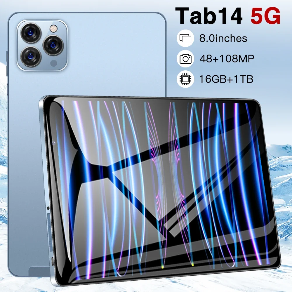 

Tab 14 Tablet PC 8 Inch HD Display Screen 1440*3200 Android 12 RAM:8/12/16GB-ROM:256/512/1TB GPS+WIFI+BT 8800mAh Global Version