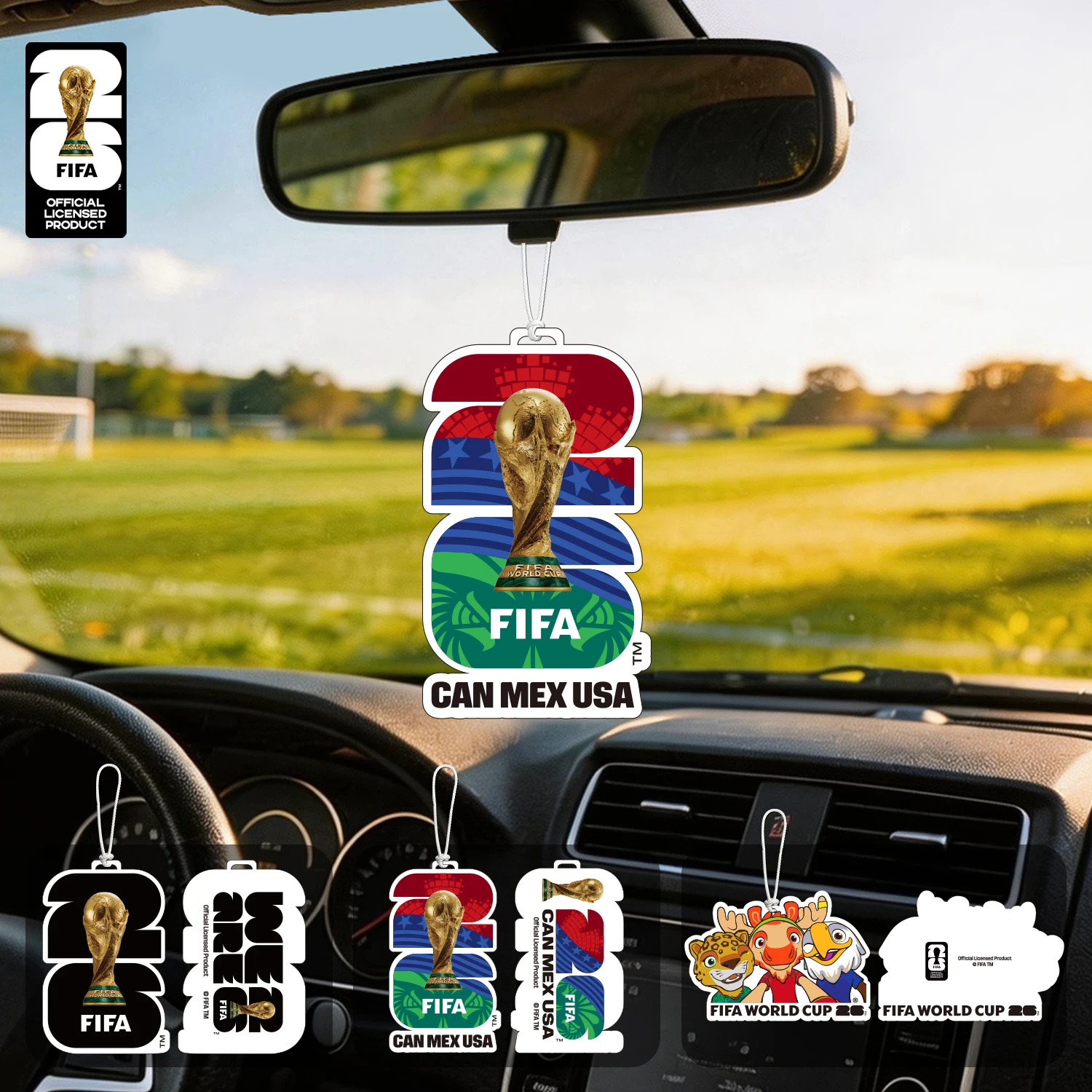 FIFA World Cup 2026 Official 3 Pack Car Air Freshener with Trophy Mascot & Host City Design, Long Lasting Scent for Car & Home