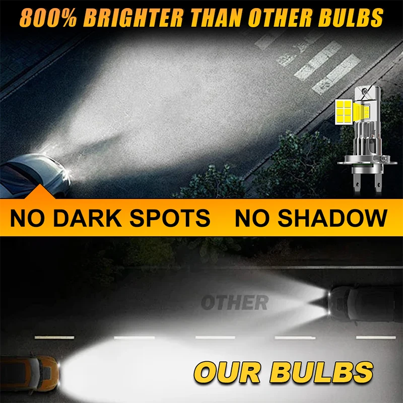 2개입 H7 H4 H1 LED 헤드라이트 전구 1300W 초강력 1300000LM 슈퍼 화이트 6500K 12V 캔버스 H7 자동차 램프 에러프리 터보 라이트