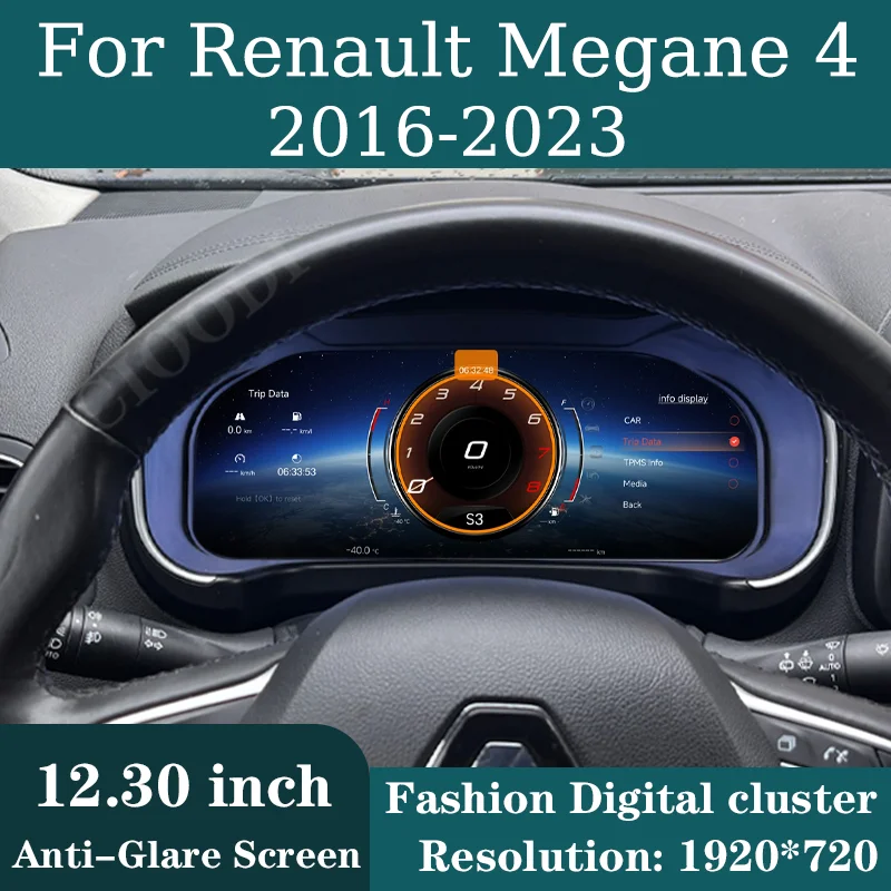 Panel de instrumentos digital LCD de 12,3" para Renault Megane 4 2016-2023 Virtual Cockpit Velocímetro Contador Tablero CarPlay 1