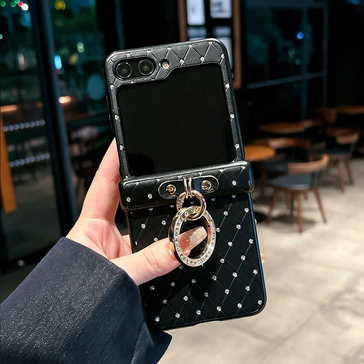 Rhombus Grid Faux Leather Diamond Hard Phone Case