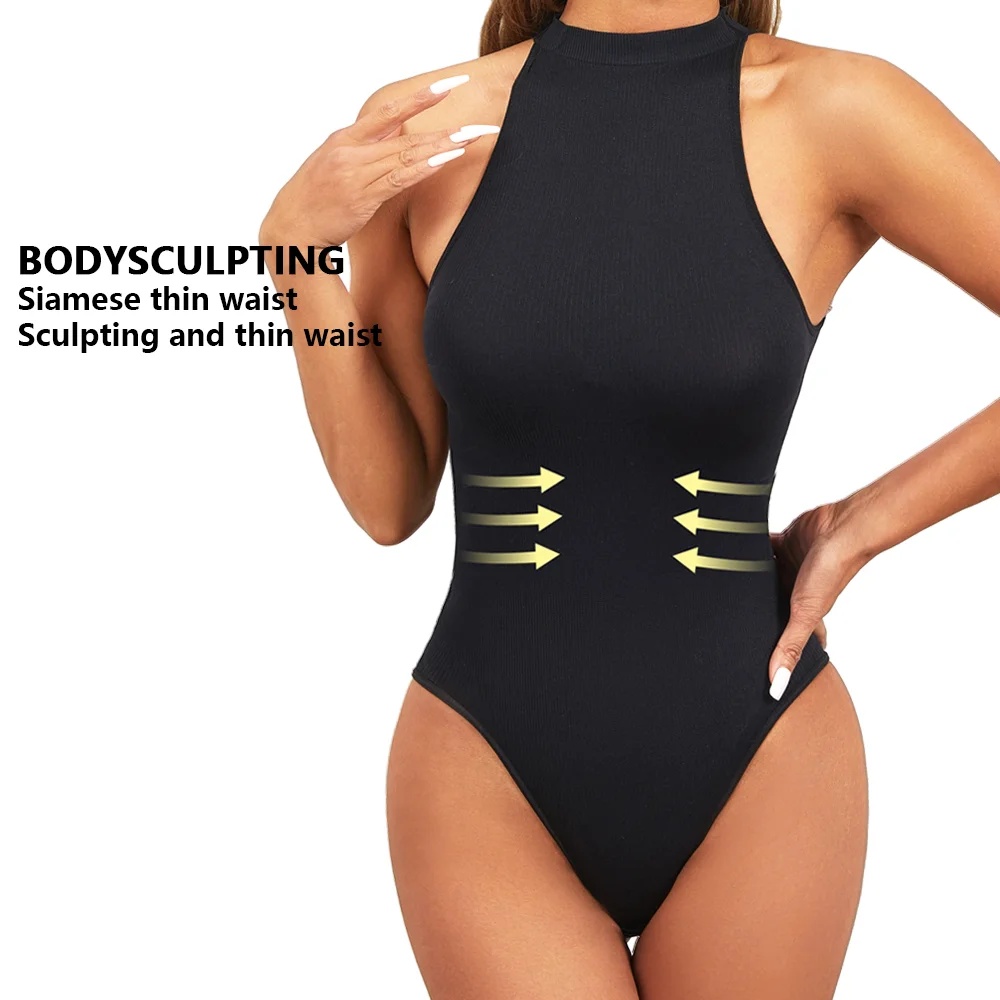 CXZD Woman Sleeveless Yoga Jumpsuits Body Shaper High Neck Bodysuit Rompers Sport Gym Outfit Fitness Slimming Belly Shapewear