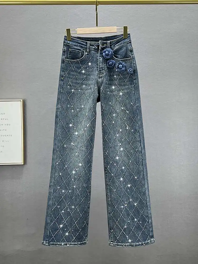 Lente en herfst Damesbroek met wijde pijpen Rechte denim jeans Hoge taille gedrapeerde losse kleur Botsing-sleepbroek kopen vanaf een prijs van 35