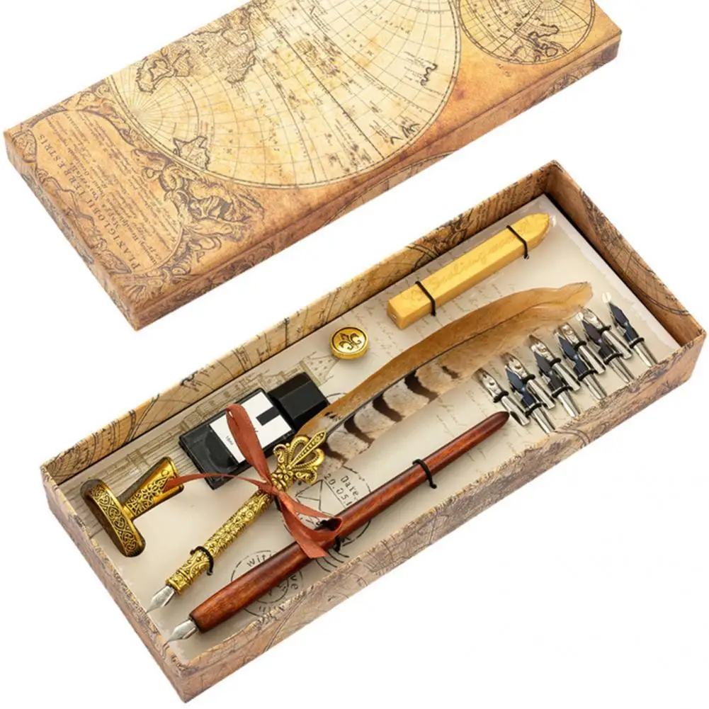 

Bright Color 1 Set Practical High Quality Gift Feather Pen Kit Eye-catching Quill Pen Ink Set Vintage Stationery Supplies