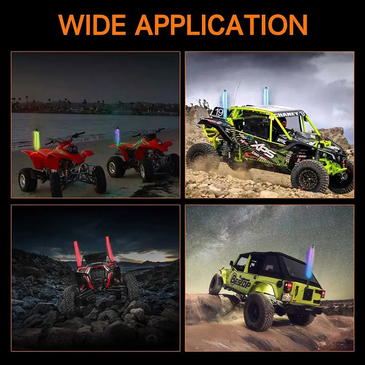 Фото 1/2 шт. RGB кнут флагшток лампа для ATV Jeep внедорожник ATV Грузовик 1 фут Авто окружающая фотография с дистанционным управлением Водонепроницаемый флаг №5