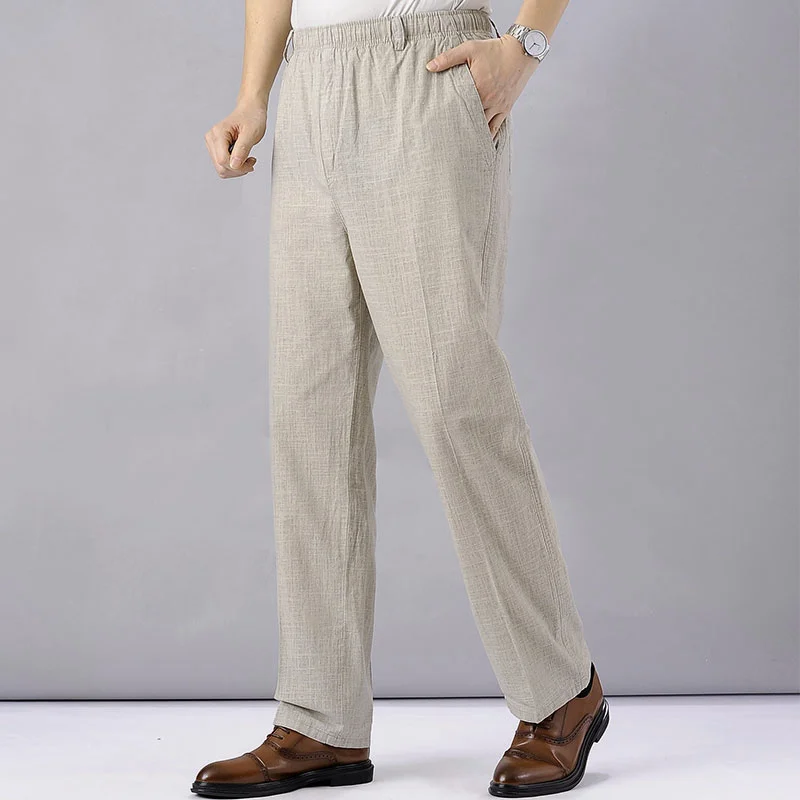 

Men's Linen Pants High Waist Lightweight Summer Men 2023 Thin Clothing Loose Cotton Trouser Elastic Band Work Vintage Pant