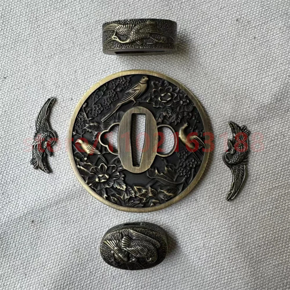 A Set Alloy Parts Tsuba Handguard Guard Fuchi Kashira Menuki For Real Japanese Japan Samurai Katana Sword Fittings New Very Good 3