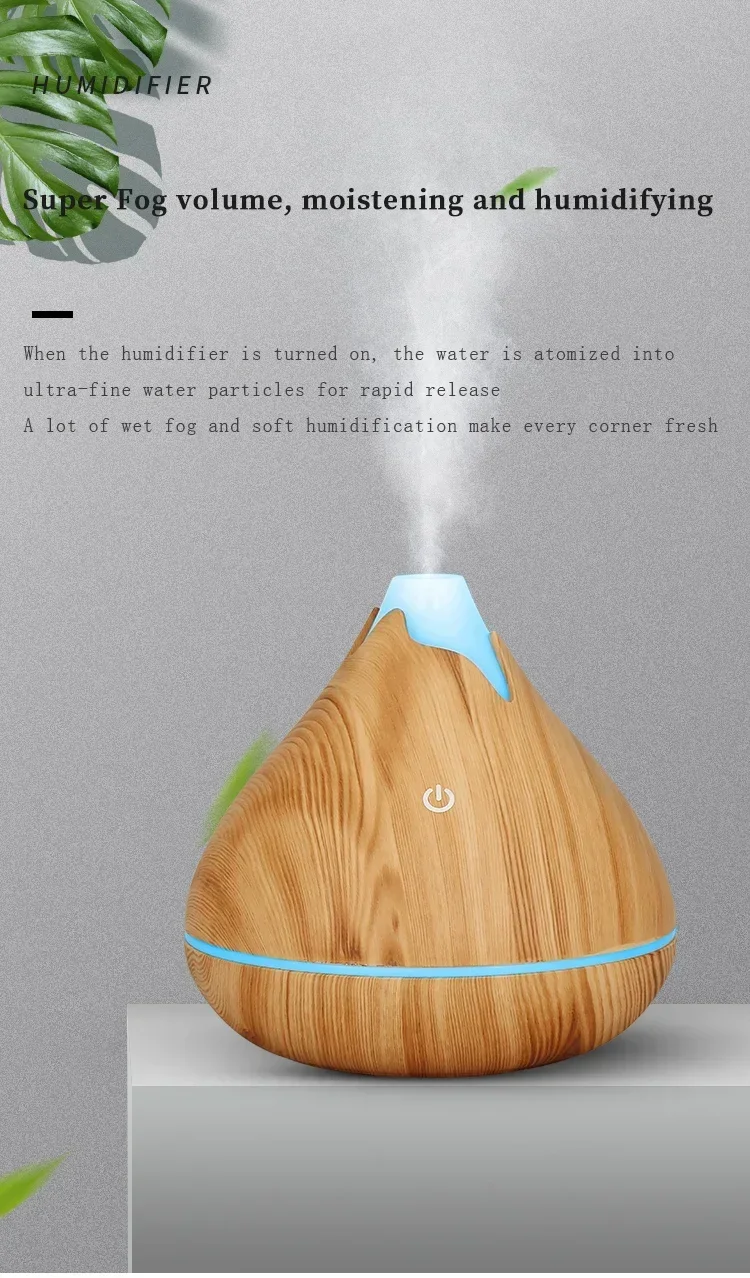 Wood Grain Essential Oil Diffuser - 350ML Ultrasonic Humidifier with Remote Control and 7 Color LED Light