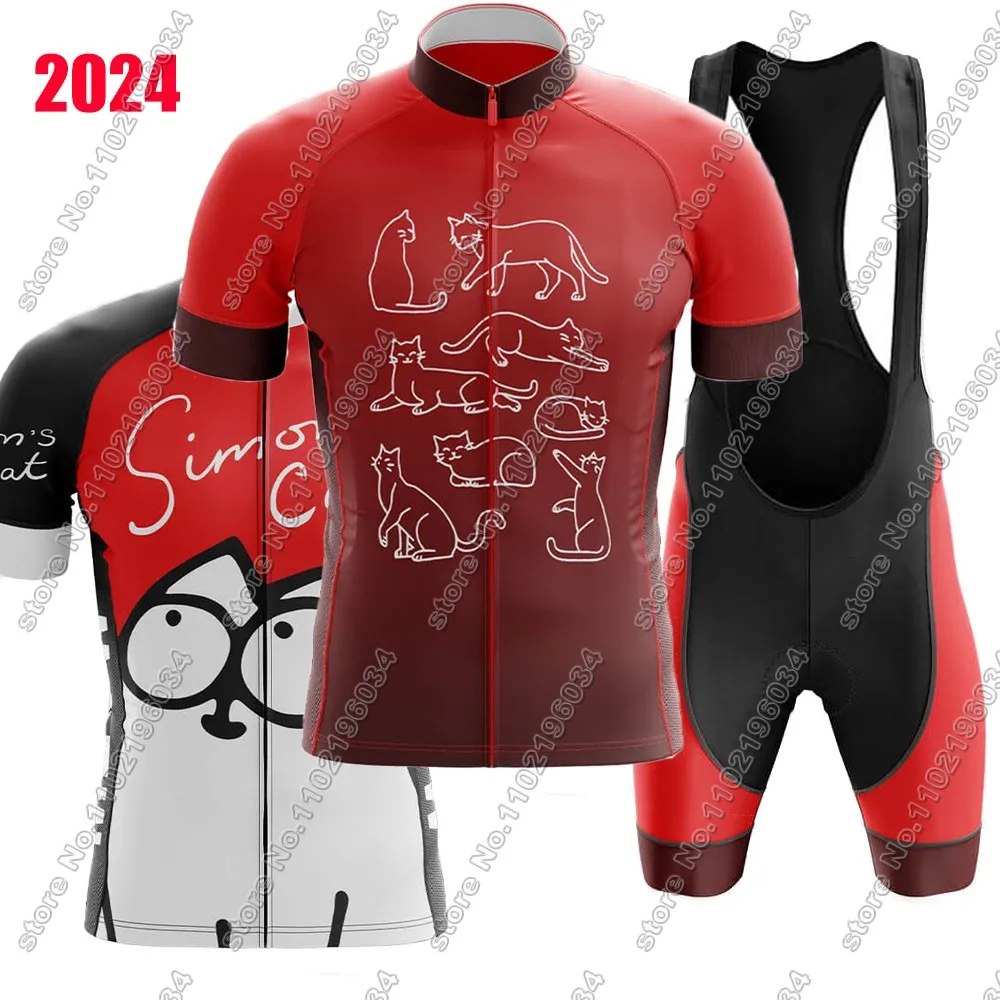 Funny Cat cycling Jersey Set Cartoon Anime Clothing Men Red Road Bike Shirt Suit Bicycle Bib Shorts MTB Wear Ropa Maillot
