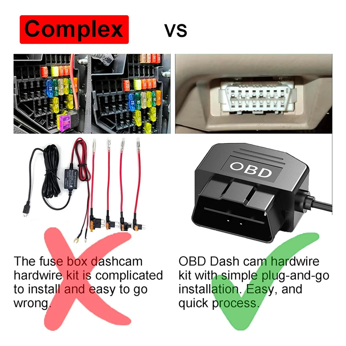 Dash Cam Hardwire Kit Dash Cam OBD Hardwire Kit USB Type C Hardwire Kit OBD Power Cable for Dashcam 12-24V to 5V/3A