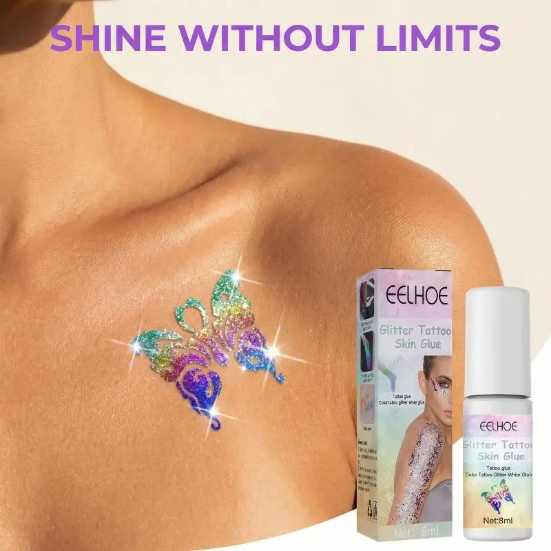 Colla per Tatuaggi Temporanei a Lunga Durata, Adesivo Glitterato per Viso, Occhi e Corpo, Ideale per Feste e Trucco da Palcoscenico - immagine 6