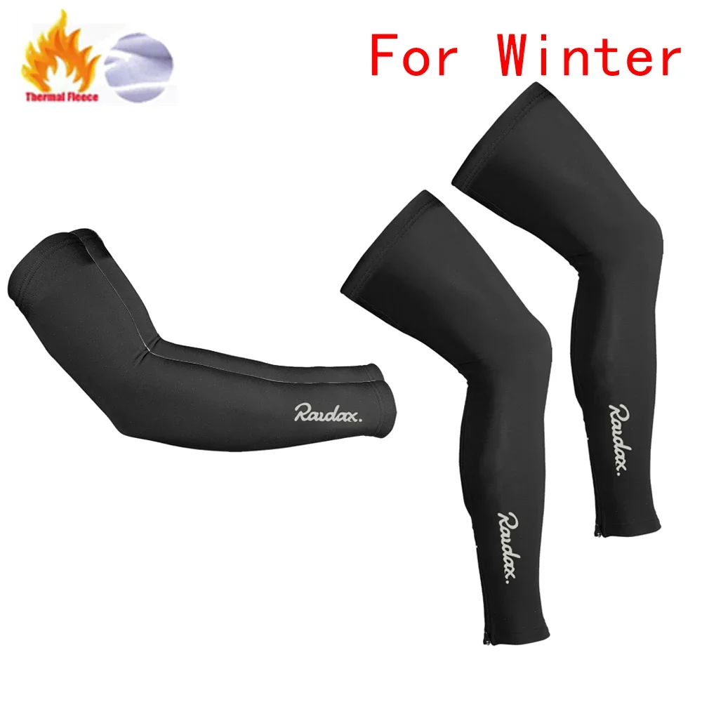 Raudax Arm Leg Warmers Black/White Winter Thermal Fellce Cycling Arm Warmer MTB Bicycle Running Racing MTB Bike Leg Sleeve arm sleeves