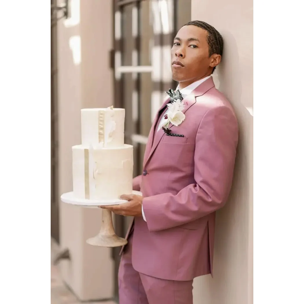 

Dusty Pink Terno Men's Suits Wedding Full Set Groom Double Vent Single Breasted Notched Lapel 3 Piece(Jacket+Pants+Vest) Blazer