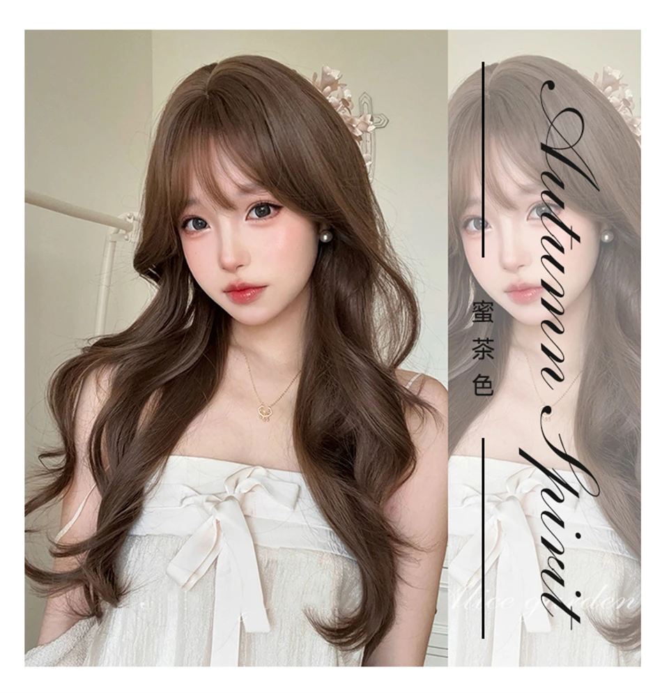 Brown Wavy Synthetic Hair Wig for Women with Bangs