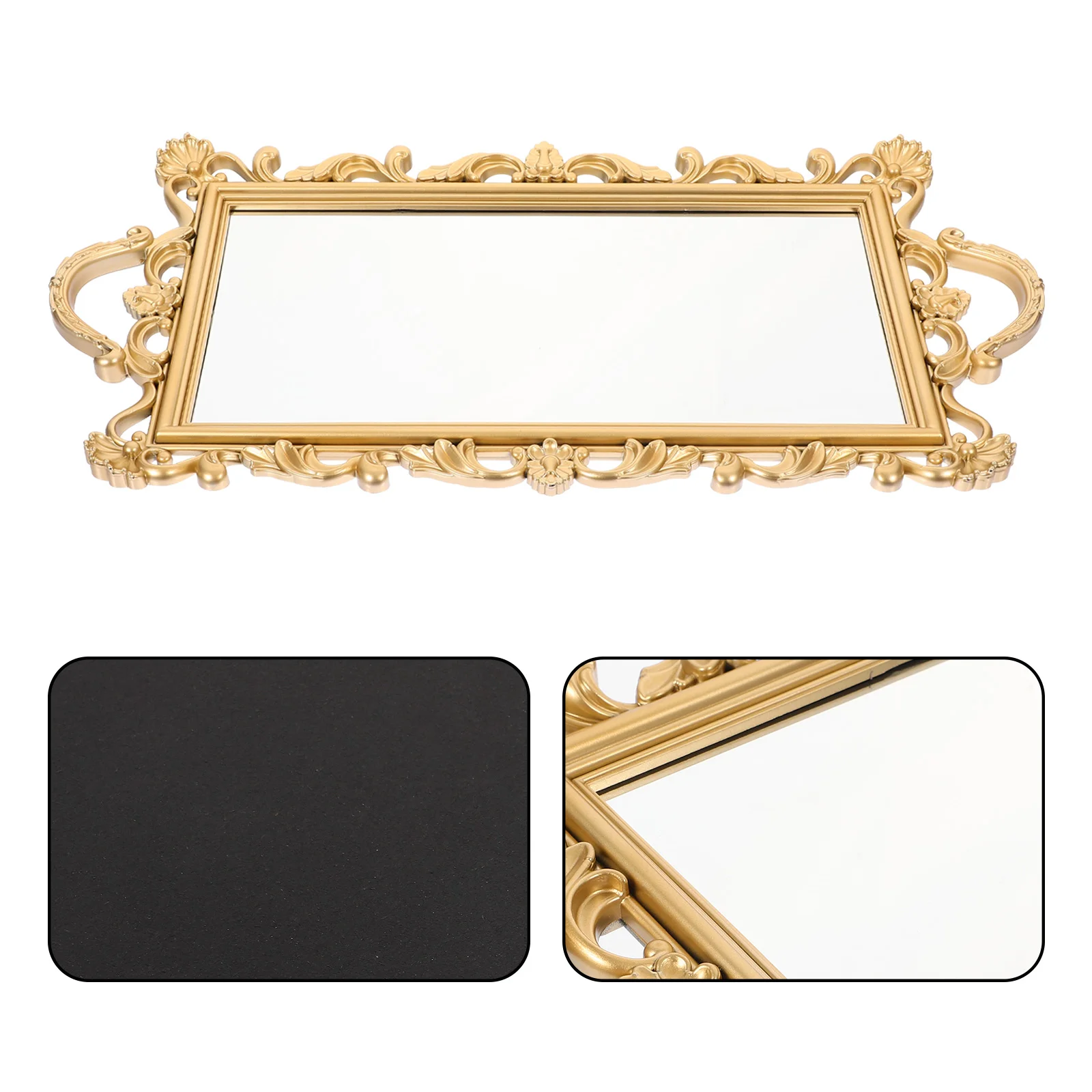 

Embossed Mirror Tray Decorative Retro Storage Plate Mirrors Household Supply Glass Miss Vanity Table