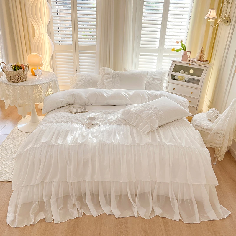 French Aesthetic Silky Satin Ruffle Bedding Set –