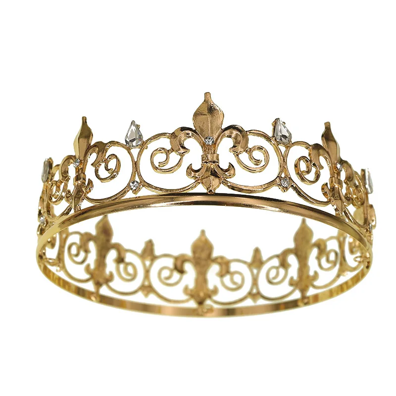 Vintage Herren Royal King Crown Queen Tiara Krone Braut Abschlussball Zubehör Metall Prinz Kronen Tiaras Vollrunde Partyzubehör – Detail 2