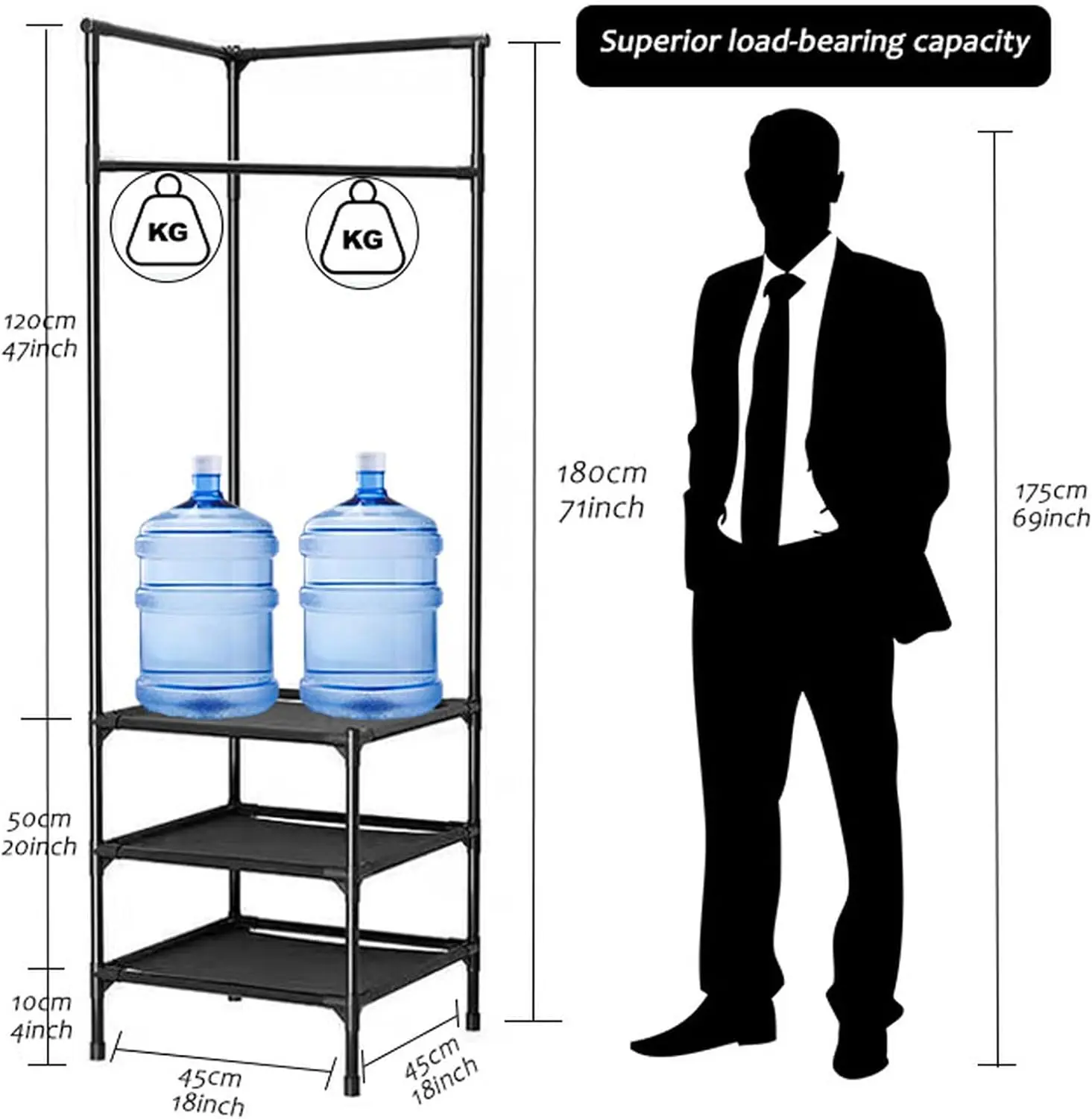 Metal Corner Coat Rack,Corner Hall Tree with 3 Storage Shelves,freestanding Clothes Rack Organizer with Hooks and Thick Clothes